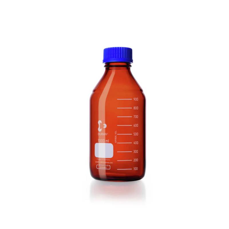 Flacon de laboratoire en verre brun Duran, GL45, avec bouchon et bague de déversement, 1 L — lot de 10