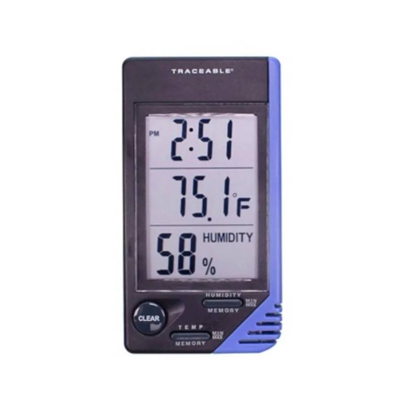 Thermomètre-hygromètre Traceable avec horloge et certificat d'étalonnage