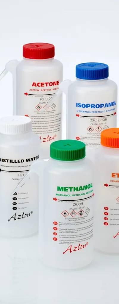 Pissette intégrale Azlon « Méthanol », col large PP, 500 mL — lot de 5