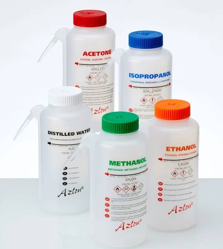 Pissette intégrale Azlon « Isopropanol », col large PP, 500 mL — lot de 5