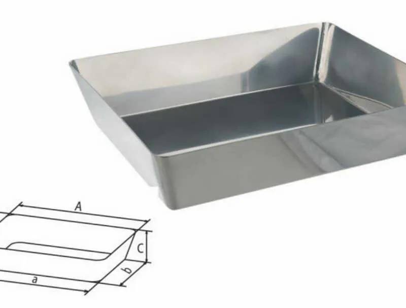 Plateau de laboratoire en inox, coins ronds, 260 x 190 x 50 mm
