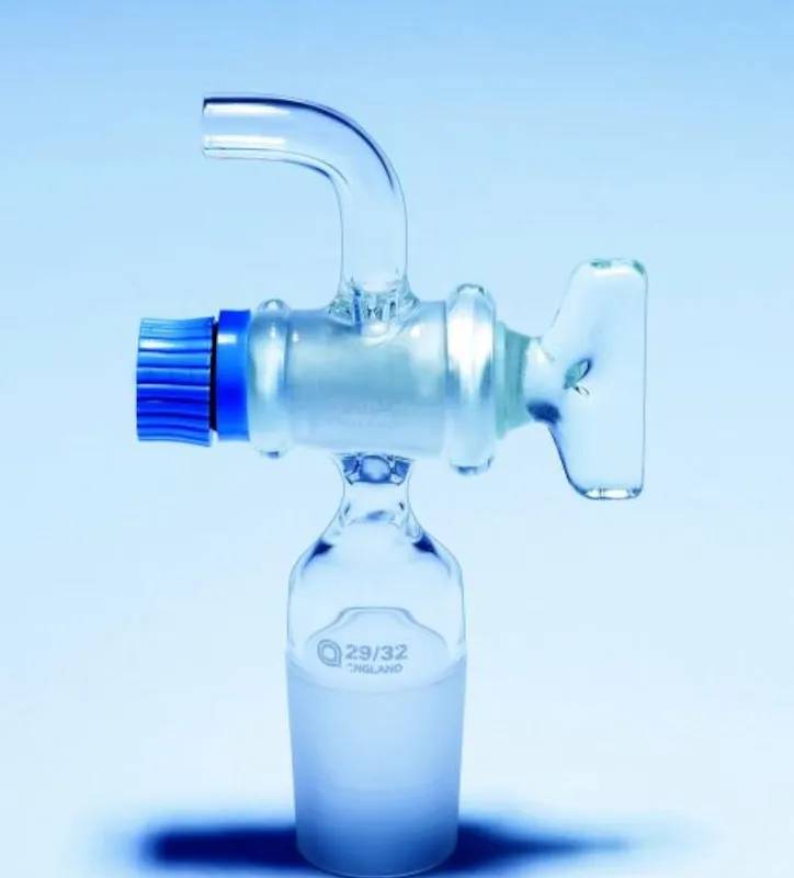 Robinet coudé en verre, clé en verre, CN 29/32, voie 4,0 mm