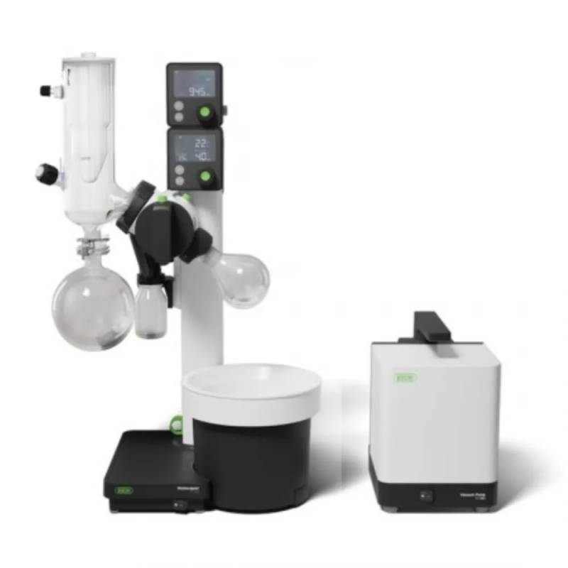 Système Rotavapor R-80 Büchi — colonne 29/32, verrerie à piège à froid, pompe à vide V-180 et interface I-180