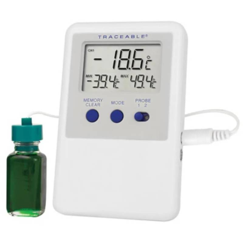 Thermomètre Traceable Ultra — réfrigérateur/congélateur, sonde bouteille, alarme sonore et visuelle