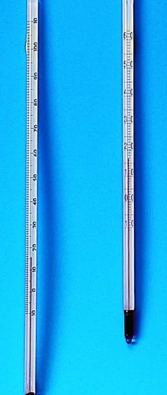 Thermomètre fin gravé sur tige, à l'alcool, -10/+110 °C